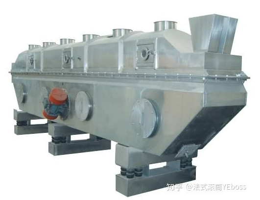 振動(dòng)流化床干燥機(jī)，用機(jī)械振動(dòng)輔助流化，優(yōu)點(diǎn)是設(shè)備高度可以降低，操作也比流化床靈活，現(xiàn)在已經(jīng)是非常常見的設(shè)備了。